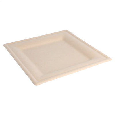 ASSIETTES CARRÉES 'BIONIC'  20x20x1 CM NATUREL BAGASSE (500 UNITÉS)