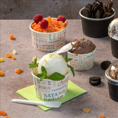 POTS À GLACES 'PAROLE' 150 ML 250 + 18 PE G/M2 Ø8,5x4,5 CM BLANC CARTON (2000 UNITÉS)