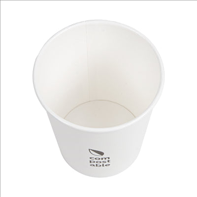GOBELETS BOISSONS FROIDES ET CHAUDES 1 PAROI 'COMPOSTABLE' 180 ML - 6 oz 260 G/M2 Ø7,2/5,3x7,8 CM BLANC CARTON (1000 UNITÉS)