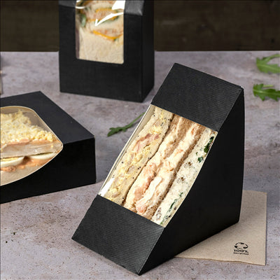 BOÎTES SANDWICH AVEC FENÊTRE - DOBLE 'THEPACK' 230 G/M2 + OPP 12,4x12,4x7,5 CM NOIR CARTON ONDULÉ NANO-MICRO (500 UNITÉS)