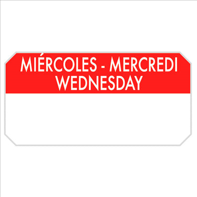 1000 U. ÉTIQUETTES ADHESIVES "MERCREDI"  5x2,5 CM ROUGE ADHESIF (1 UNITÉ)