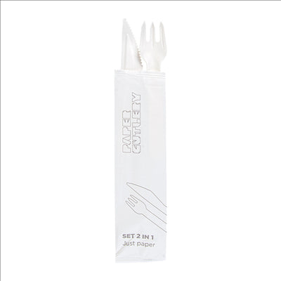 SET 2/1 FOURCHETTE, COUTEAU 'PAPER CUTLERY'  15,8 CM BLANC PAPIER (100 UNITÉS)