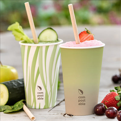 GOBELETS BOISSONS FROIDES ET CHAUDES 1 PAROI 'COMPOSTABLE GRADIENT' 360 ML 300 G/M2 Ø9/6x11 CM BLANC CARTON (1000 UNITÉS)