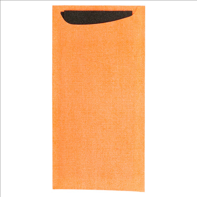 SACS COUVERTS + SERVIETTE AIRLAID NOIR 33x40 CM 'JUST IN TIME' 90 + 10PE G/M2 11,2x22,5 CM ORANGE CELLULOSE (250 UNITÉS)