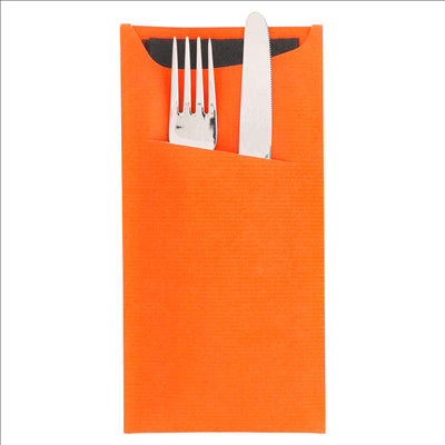 SACS COUVERTS + SERVIETTE 'JUST IN TIME' 90 + 10PE G/M2 11,2x22,5 CM ORANGE CELLULOSE (400 UNITÉS)