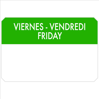 500 U. ÉTIQUETTES ADHESIVES "VENDREDI"  7,5x5 CM VERT ADHESIF (1 UNITÉ)