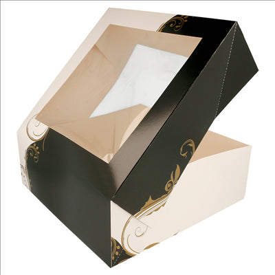 BOÎTES PÂTISSERIES AVEC FENÊTRE 'THEPACK CLASSIC' 250 G/M2 28x28x10 CM BLANC CARTON ONDULÉ NANO-MICRO (100 UNITÉS)