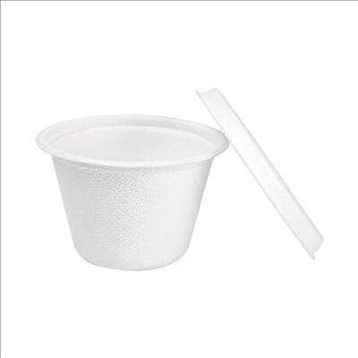 MINI POTS + COUVERCLES 'BIONIC' 120 ML Ø7,4x5,1+0,7 CM BLANC BAGASSE (800 UNITÉS)