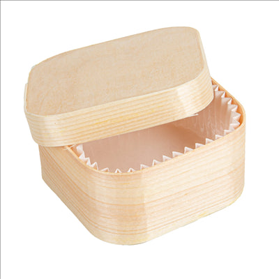MINI BOÎTES CARRÉES + CARTON ET CAPSULE  8x8x4 CM NATUREL BOIS (200 UNITÉS)