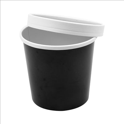 RÉCIPIENTS + COUVERCLES 780 ML - 26 oz 330 + 18 PE G/M2 Ø11,7/9,2x11 CM NOIR CARTON (250 UNITÉS)