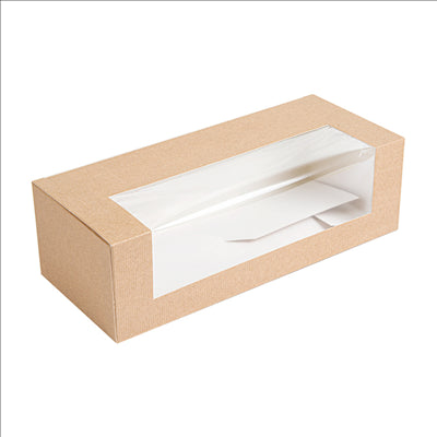 BOÎTES PÂTISSERIES AVEC FENÊTRE 'THEPACK' 240 G/M2 + OPP 26x11x8 CM NATUREL CARTON ONDULÉ NANO-MICRO (300 UNITÉS)