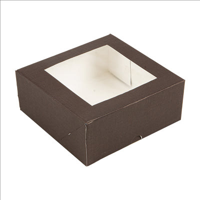 BOÎTES PATISSERIES AVEC FENÊTRE 'THEPACK' 250 G/M2 + OPP 18x18x7,5 CM CHOCOLAT CARTON ONDULÉ NANO-MICRO (200 UNITÉS)