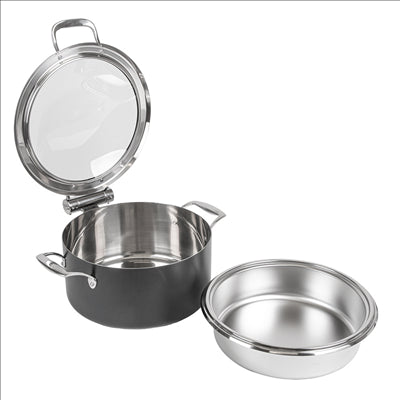 CHAFING DISH ROND AVEC FENÊTRE 4 L Ø 28x38,2x16,8 CM NOIR INOX + CRISTAL (1 UNITÉ)