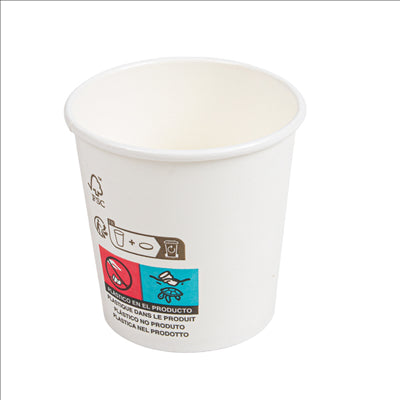 GOBELETS BOISSONS FROIDES ET CHAUDES 1 PAROI 'COMPOSTABLE' 120 ML - 4 oz 230 G/M2 Ø6,3/4,5x6 CM BLANC CARTON (1000 UNITÉS)