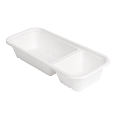 PLATEAUX 2 COMPART 'BIONIC' 500 ML 22,5x9,6x4,3 CM BLANC BAGASSE (600 UNITÉS)