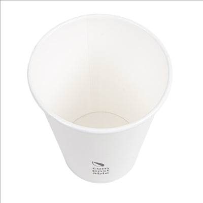 GOBELETS BOISSONS FROIDES ET CHAUDES 1 PAROI 'COMPOSTABLE' 360 ML - 12 oz 300 G/M2 Ø9/6x11 CM BLANC CARTON (1000 UNITÉS)