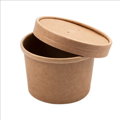 RÉCIPIENTS +COUVERCLES 240 ML - 8 oz 300 + 18 PE G/M2 Ø9/7,5x6 CM NATUREL KRAFT (250 UNITÉS)
