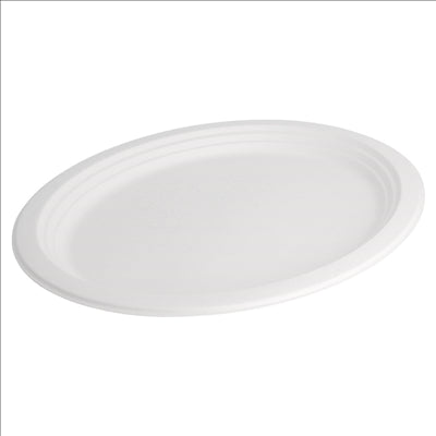 ASSIETTES OVALES 'BIONIC'  32x25,5x2,1 CM BLANC BAGASSE (500 UNITÉS)