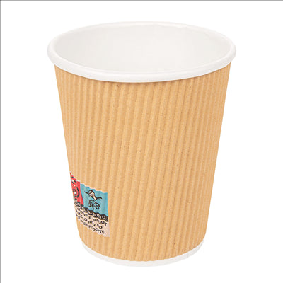 GOBELETS BOISSONS CHAUDES DOUBLE PAROI, ONDULÉ 240 ML 280 + 250 + 18 PE G/M2 Ø8/5,6x9,2 CM MARRON CARTON (1000 UNITÉS)