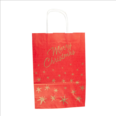 SACS SOS AVEC ANSES 'MERRY CHRISTMAS' 80 G/M2 26+14x32 CM ROUGE CELLULOSE (250 UNITÉS)