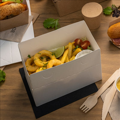 BOÎTES REPAS À EMPORTER 'THEPACK' 1 L 250 G/M2 11x18x7 CM BLANC CARTON ONDULÉ NANO-MICRO (300 UNITÉS)
