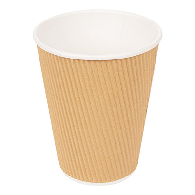 GOBELETS BOISSONS CHAUDES, DOUBLE PAROI, ONDULÉ 360 ML 300 + 250 + 18 PE G/M2 Ø9/6x11 CM MARRON CARTON (1000 UNITÉS)