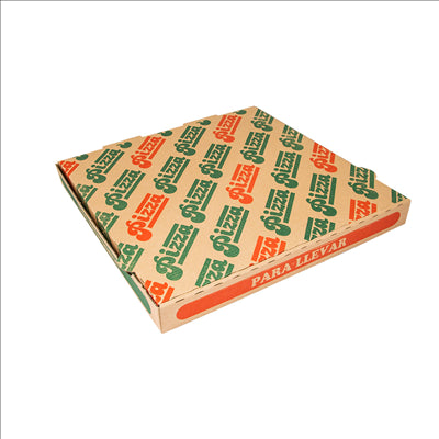 BOÎTES PIZZA 'THEPACK' 330 G/M2 33x33x3,8 CM NATUREL CARTON ONDULÉ MICROCANAL (100 UNITÉS)