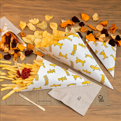 SACHETS EN POINTE 'CHIPS' 250 G 70 G/M2 29,5x21 CM BLANC PARCH.INGRAISSABLE (2000 UNITÉS)