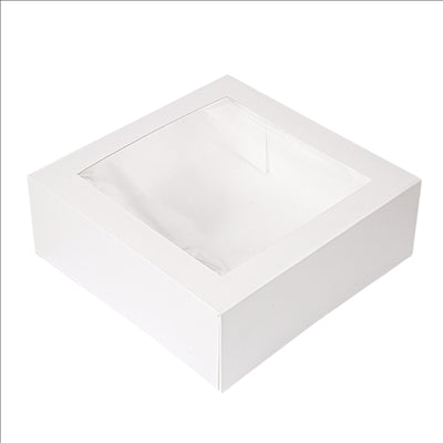 BOÎTES PÂTISSERIES AVEC FENÊTRE 'THEPACK' 250 G/M2 + OPP 28x28x10 CM BLANC CARTON ONDULÉ NANO-MICRO (100 UNITÉS)