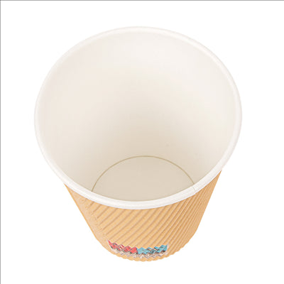 GOBELETS BOISSONS CHAUDES, DOUBLE PAROI, ONDULÉ 360 ML 300 + 250 + 18 PE G/M2 Ø9/6x11 CM MARRON CARTON (1000 UNITÉS)
