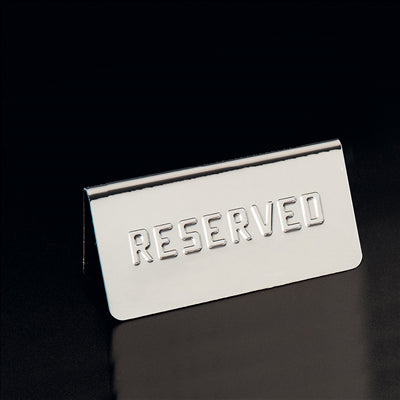 PLAQUE DE TABLE "RESERVED"  12x5,4x5,9 CM ARGENTE INOX (1 UNITÉ)