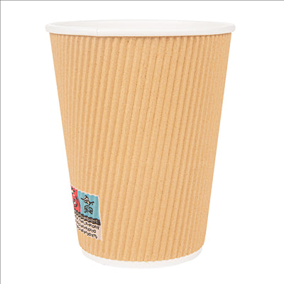 GOBELETS BOISSONS CHAUDES, DOUBLE PAROI, ONDULÉ 360 ML 300 + 250 + 18 PE G/M2 Ø9/6x11 CM MARRON CARTON (1000 UNITÉS)