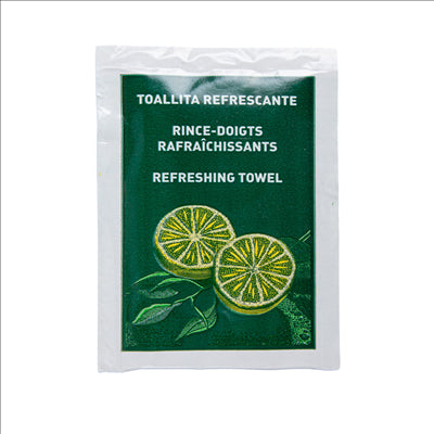 100 RINCE-DOIGTS RAFRAÎCHISSANTS "CITRON"  45 G/M2 6x8 CM. BLANC CELLULOSE (1 UNITÉ)