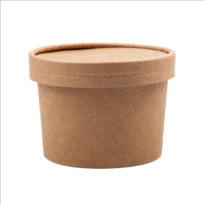 RÉCIPIENTS +COUVERCLES 240 ML - 8 oz 300 + 18 PE G/M2 Ø9/7,5x6 CM NATUREL KRAFT (250 UNITÉS)
