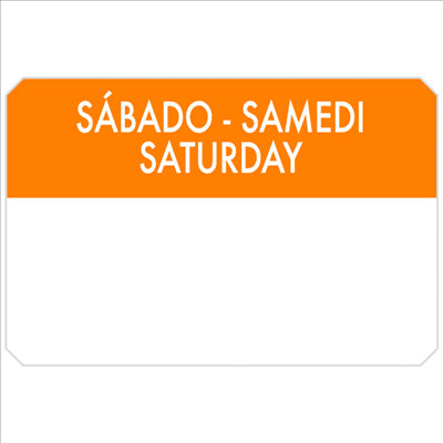 500 U. ÉTIQUETTES ADHESIVES "SAMEDI"  7,5x5 CM ORANGE ADHESIF (1 UNITÉ)