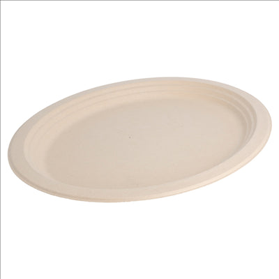 ASSIETTES OVALES 'BIONIC'  32x25,5x2,1 CM NATUREL BAGASSE (500 UNITÉS)