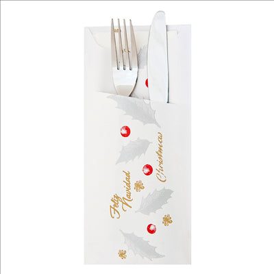 SACHET POUR COUVERTS + SERV.BLANCHE 'NOËL' 90 G/M2 33 x 40 CM BLANC CELLULOSE (250 UNITÉS)