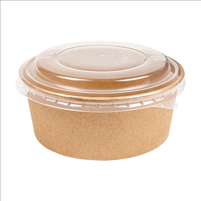 COMBO SALADIERS + COUVERCLES PET 750 ML - 25 oz 300 + 18 PE G/M2 Ø15/12,8x6 CM NATUREL KRAFT (200 UNITÉS)