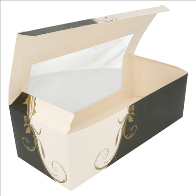 BOÎTES PÂTISSERIES AVEC FENÊTRE 'THEPACK CLASSIC' 250 G/M2 26x11x8 CM BLANC CARTON ONDULÉ NANO-MICRO (300 UNITÉS)