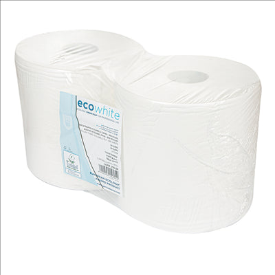 BOBINES ECOLABEL 2 PLIS - 900 FEUILLES  19 G/M2 Ø26x26 CM BLANC OUATE (2 UNITÉS)