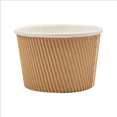 POTS DOUBLE PAROI, ONDULÉ 500 ML - 16,6 oz 280 + 250 + 18PE G/M2 Ø11,5/8,8x7,5 CM MARRON CARTON (500 UNITÉS)