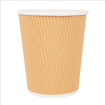 GOBELETS BOISSONS CHAUDES DOUBLE PAROI, ONDULÉ 240 ML 280 + 250 + 18 PE G/M2 Ø8/5,6x9,2 CM MARRON CARTON (1000 UNITÉS)