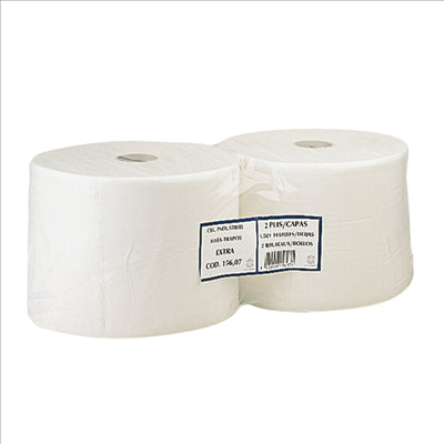 BOBINES ECOLABEL 2 PLIS - 2,5 KG  19 G/M2 Ø26x24 CM BLANC OUATE (2 UNITÉS)