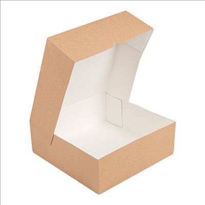 BOÎTES PATISSERIES SANS FENÊTRE 'THEPACK' 240 G/M2 28x28x10 CM NATUREL CARTON ONDULÉ NANO-MICRO (100 UNITÉS)