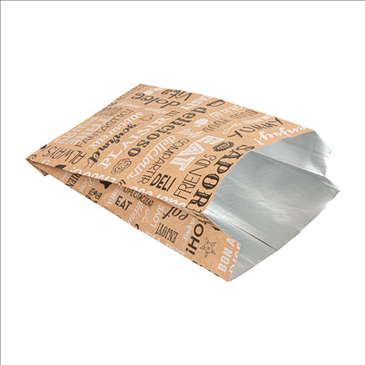 SACHETS INGRAISSABLES POUR BURGER 'PAROLE' 40+20 G/M2 14+7x22 CM MARRON KRAFT + ALUMINIUM (500 UNITÉS)