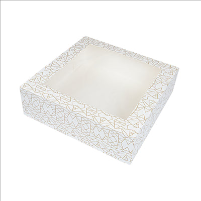 BOÎTES PÂTISSERIES AVEC FENÊTRE 'THEPACK DECO' 250 G/M2 + OPP 32x32x10 CM BLANC CARTON ONDULÉ NANO-MICRO (100 UNITÉS)