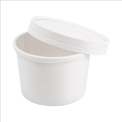 RÉCIPIENTS + COUVERCLES 240 ML - 8 oz 300 + 18 PE G/M2 Ø9/7,5x6 CM BLANC CARTON (250 UNITÉS)