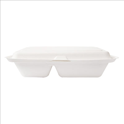 COQUILLES 2 COMPART. 'BIONIC' 940 ML 25,5x16,5x7 CM BLANC BAGASSE (250 UNITÉS)