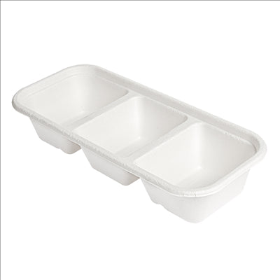 PLATEAUX 3 COMPART 'BIONIC' 500 ML 22,5x9,6x4,3 CM BLANC BAGASSE (600 UNITÉS)