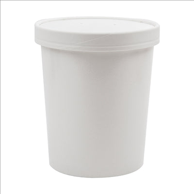 RÉCIPIENTS + COUVERCLES 960 ML - 32 oz 330 + 18 PE G/M2 Ø11,7/9,2x13,5 CM BLANC CARTON (250 UNITÉS)